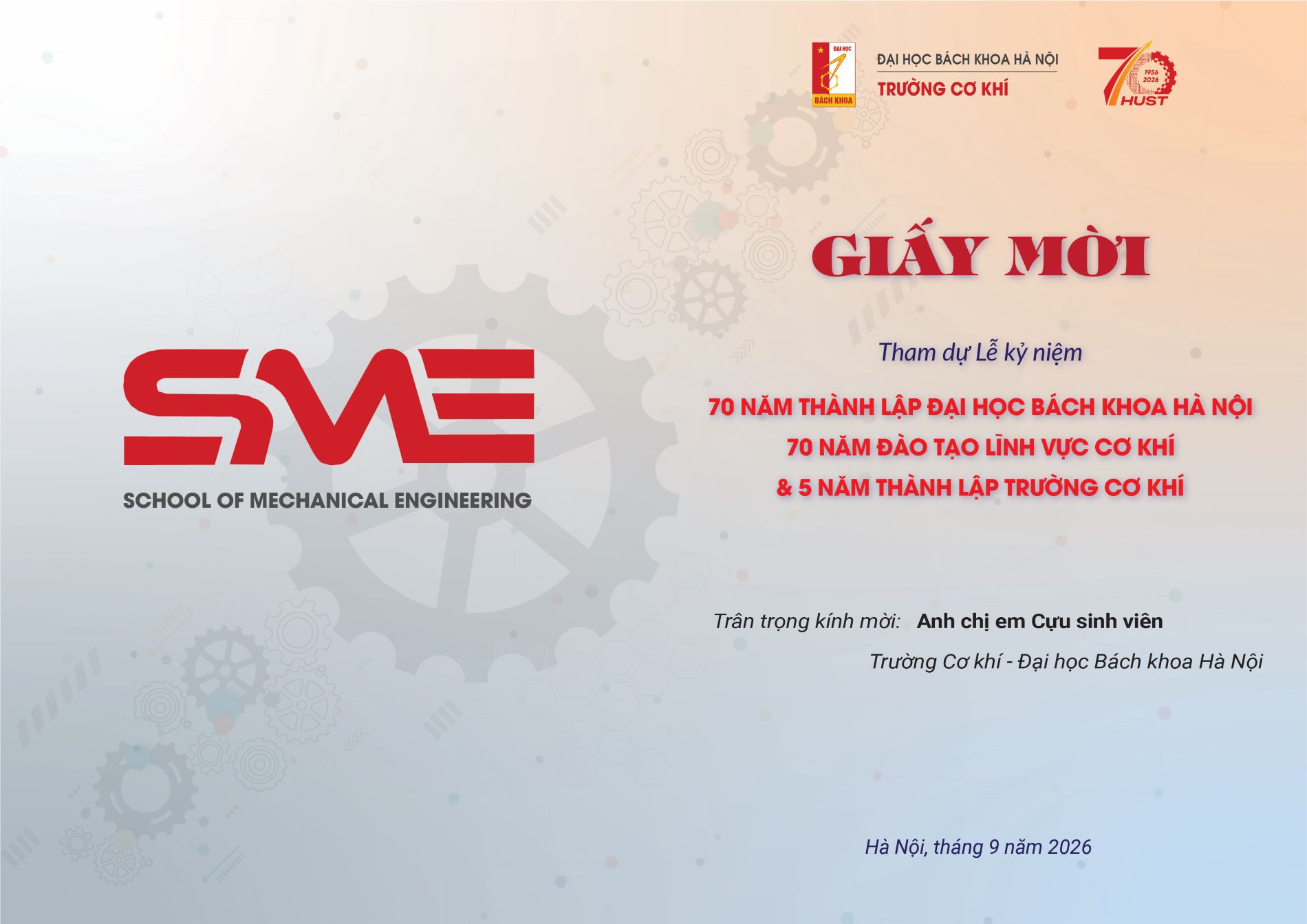Giấy mời tham dự các sự kiện kỷ niệm 70 năm SME